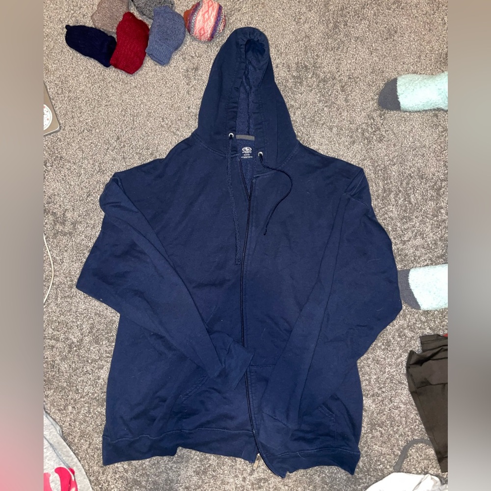 Men’s Athletic works 3X navy blue zip up with drawstrings and hood